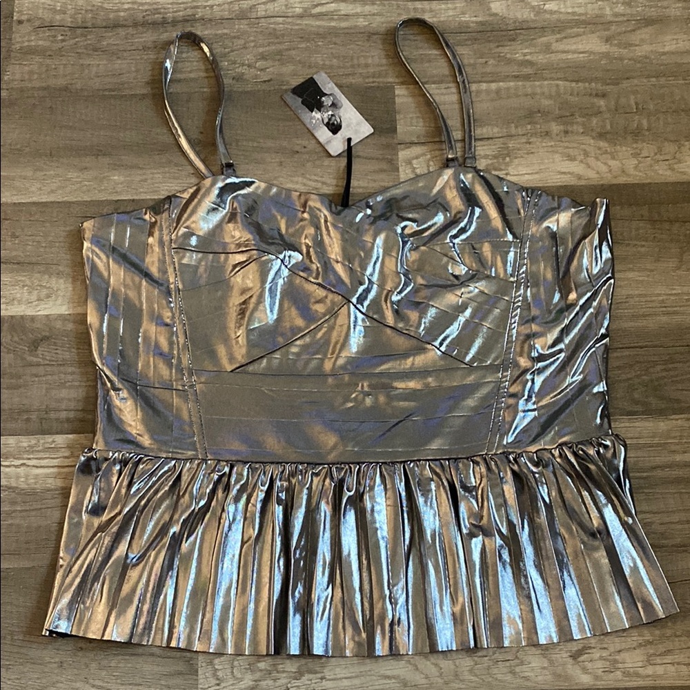 Silver Sleeveless Bustier Peplum Camisole B - Picture 5 of 6